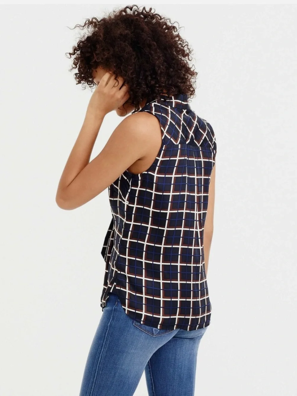 J Crew silk windowpane print top. Size 00.